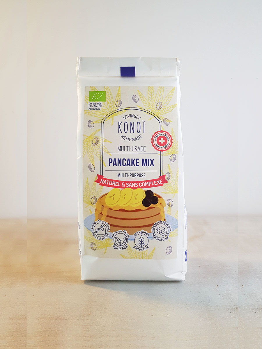 Organic certified hemp pancake mix packaging