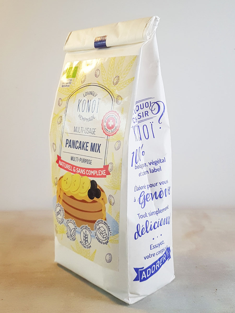 Organic certified hemp pancake mix packaging